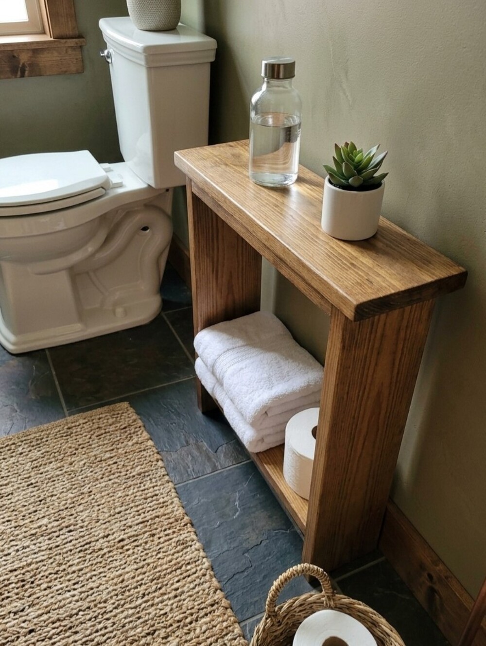Wooden Narrow Bathroom Console Table -Rustic Farmhouse